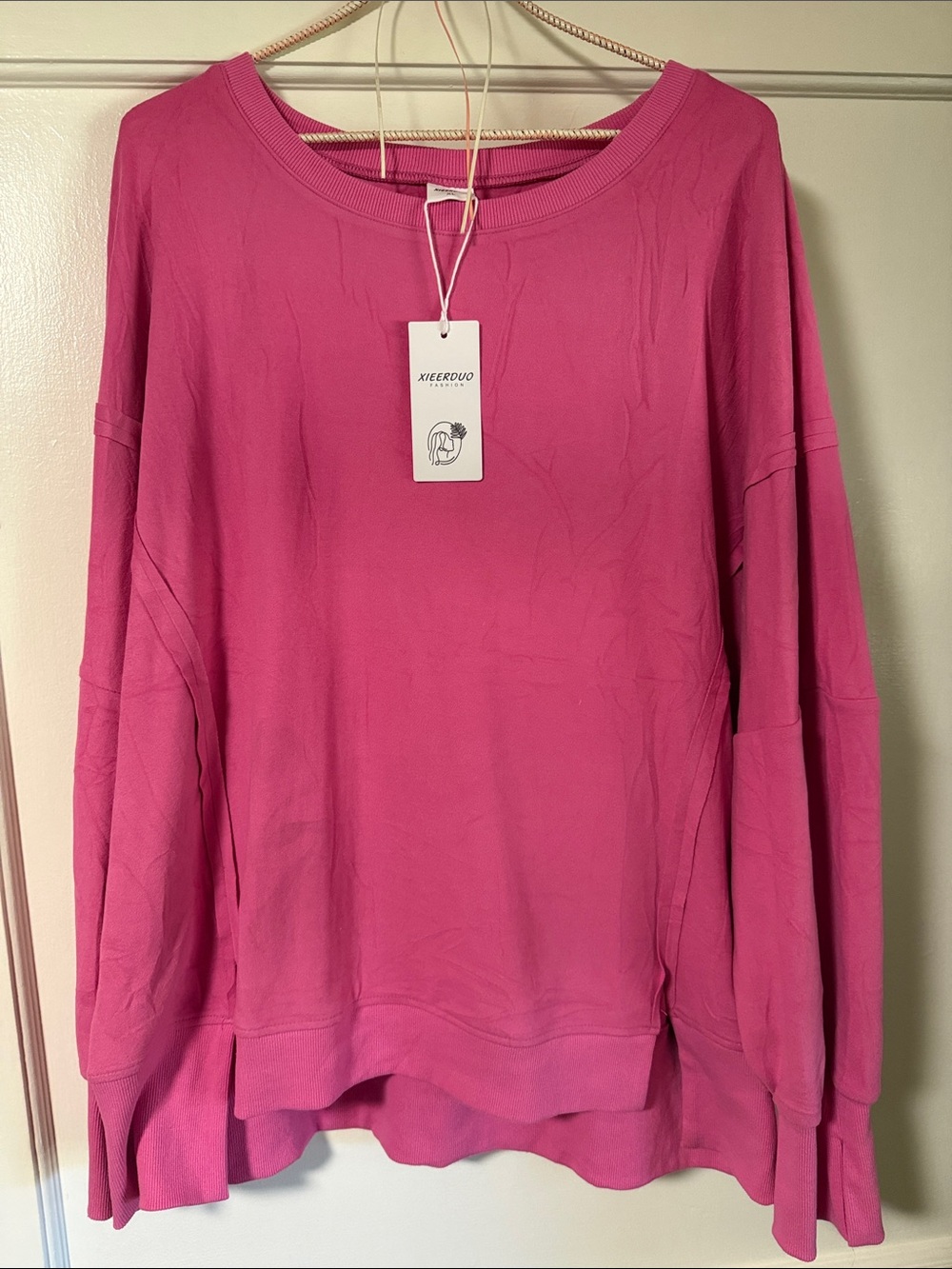 Bright Pink Long Sleeve Pullover Sweatshirt